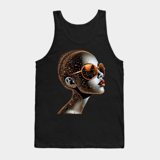 Vector Drawing - Robot-Girl in Sunglasses, Surrealism, Beautifully Transparent, Graphic with Elegant Patterns and Design, a New Fashionable Style Tank Top